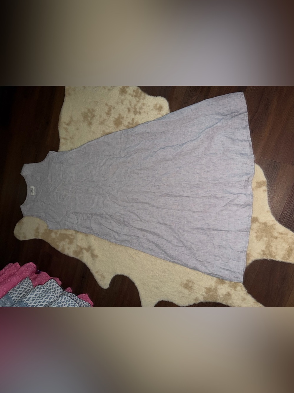 Rare flax maxi linen dress light blue summer fall pocket casual vtg coastal $200 - Picture 3 of 14